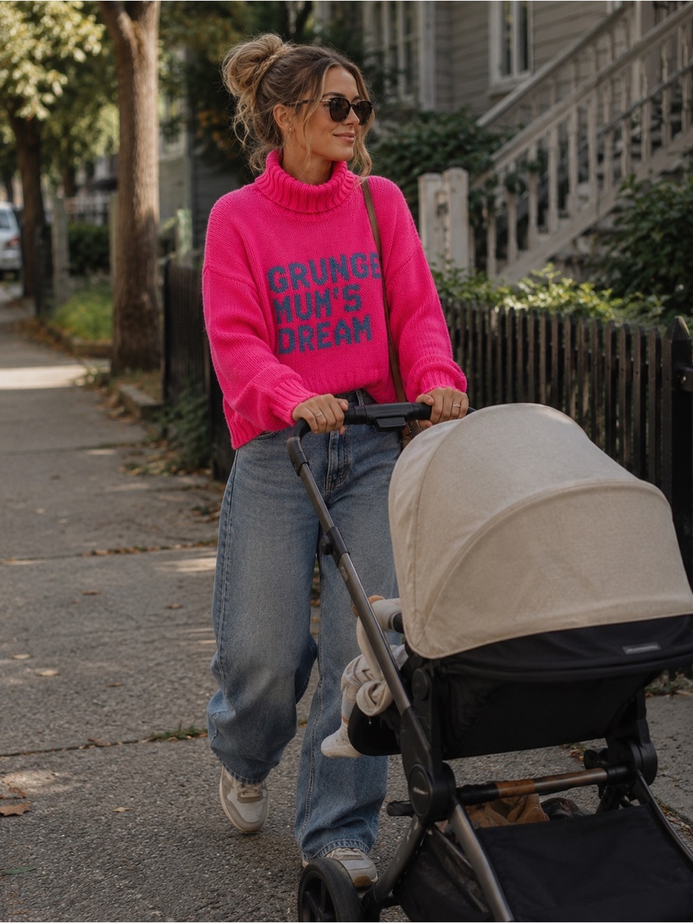 Womens Hot Pink Graphic Knit Sweater Grunge Mums Dream Statement
